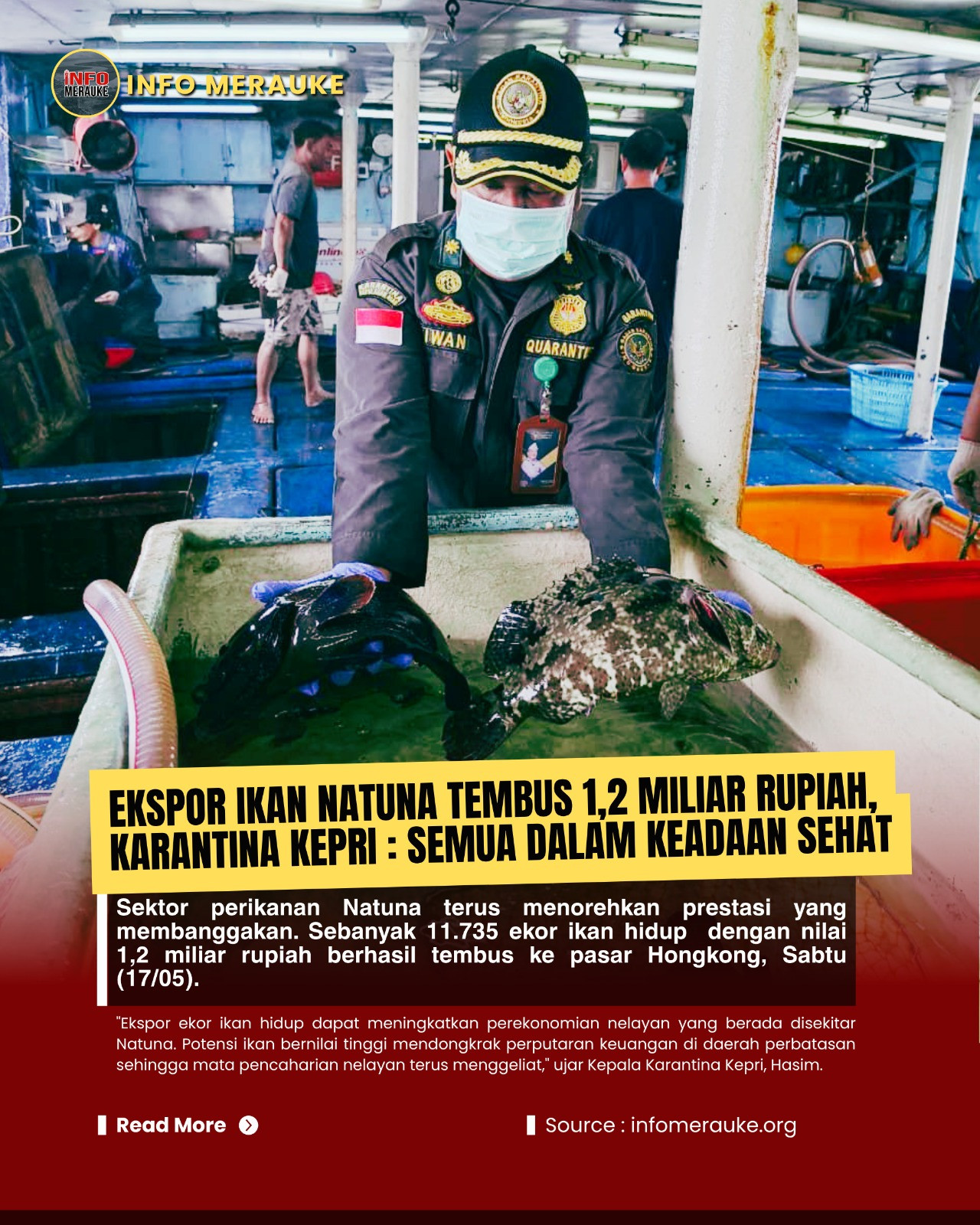 Ekspor Ikan Natuna Tembus 1,2 Miliar Rupiah, Karantina Kepri : Semua Dalam Keadaan Sehat