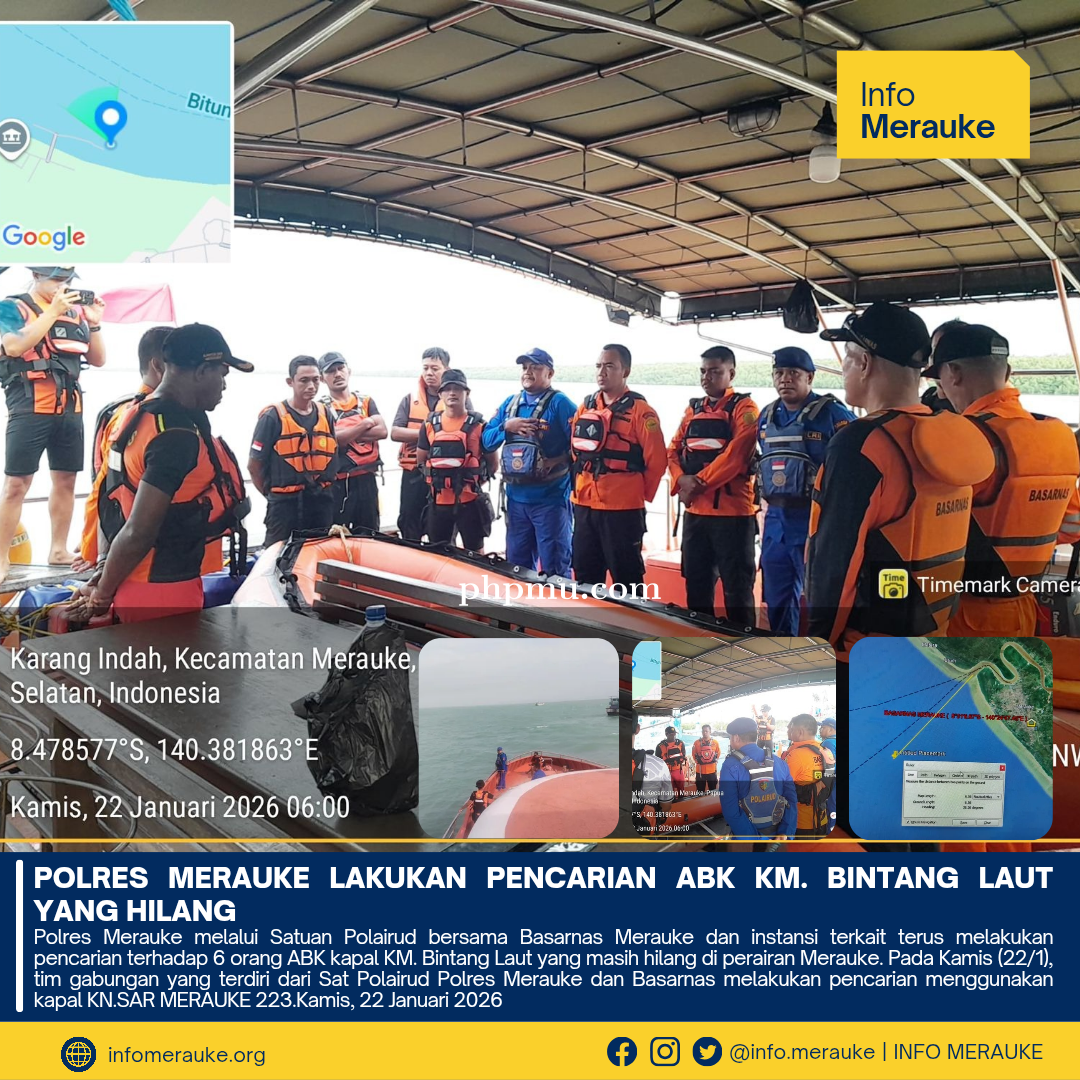 Polres Merauke Lakukan Pencarian ABK KM. Bintang Laut yang Hilang